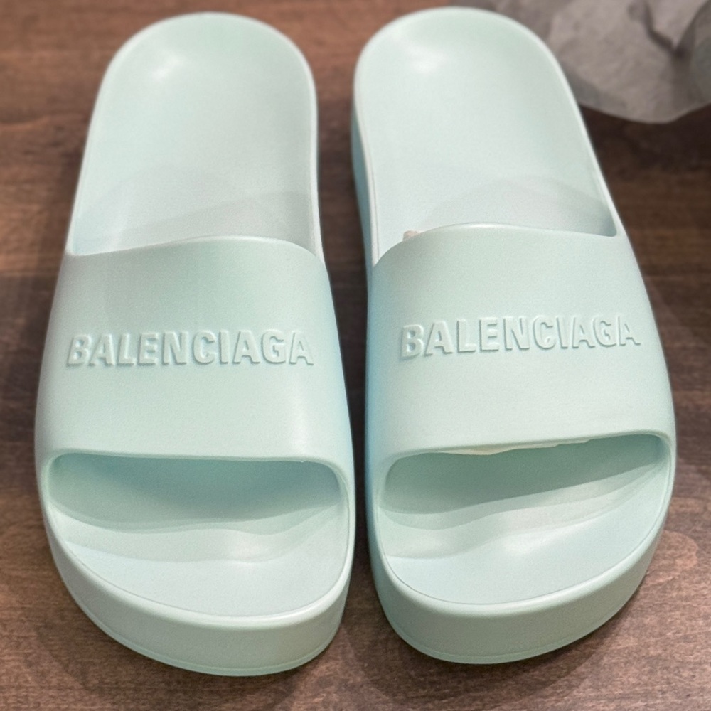 Balenciaga Mint Green Platform Slides